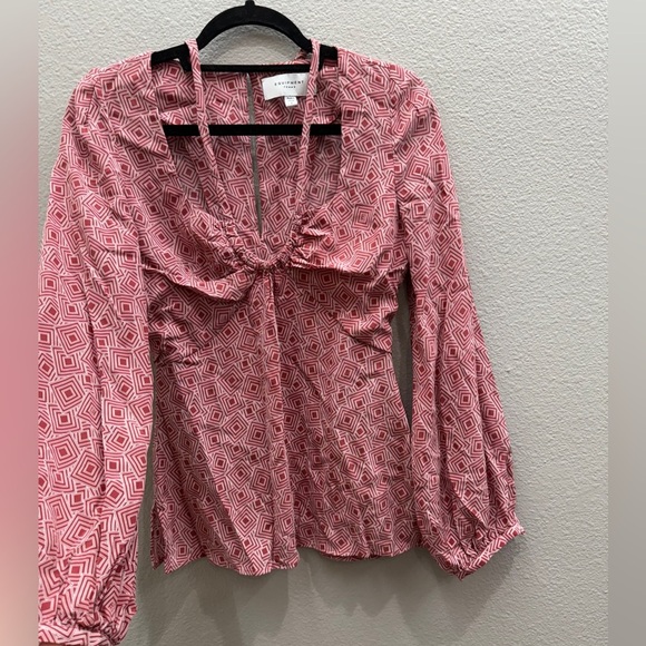 Equipment Femme Blouse Size Small Silk Red Print Cinched Waist - Picture 7 of 7